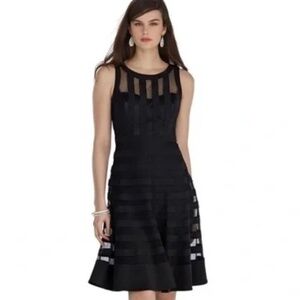Sleeveless Banded Cocktail Dress Shape Midi Polka Dot Mesh, Black, SZ 00